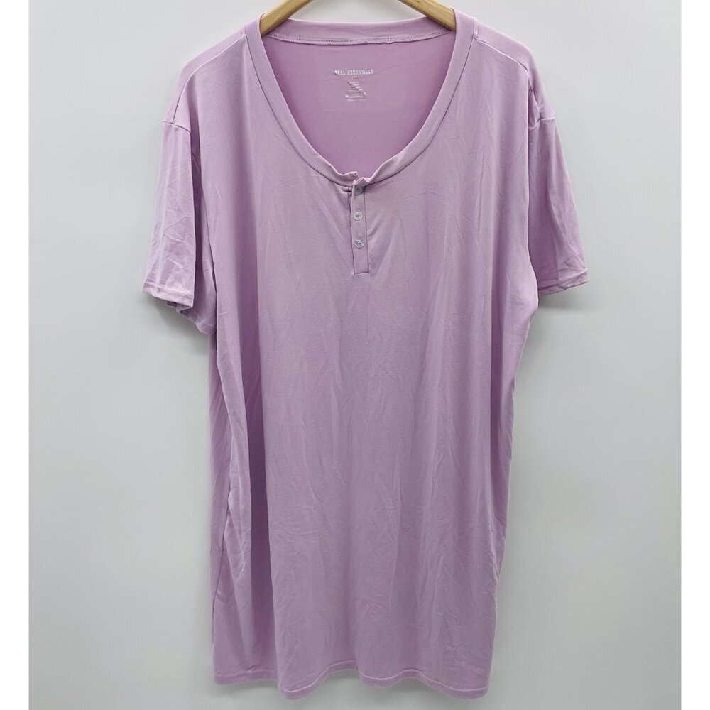 Real Essentials Womens Size 2XL Short Sleeve Henley Nightgown‎ Sleep Shirt 1086